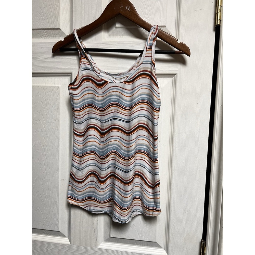 Retro Wavy Stripe Tank Top‎ Scoop Neck Sleeveless Multi Color 70s Style XS/S